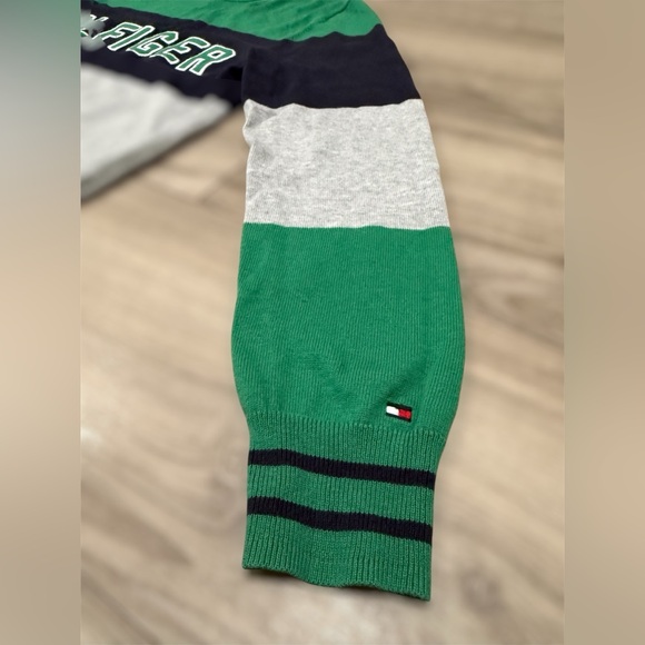 Tommy Hilfiger Logo Sweater Long Sleeve Green Blue Gray XS Preppy Swag - Picture 4 of 8
